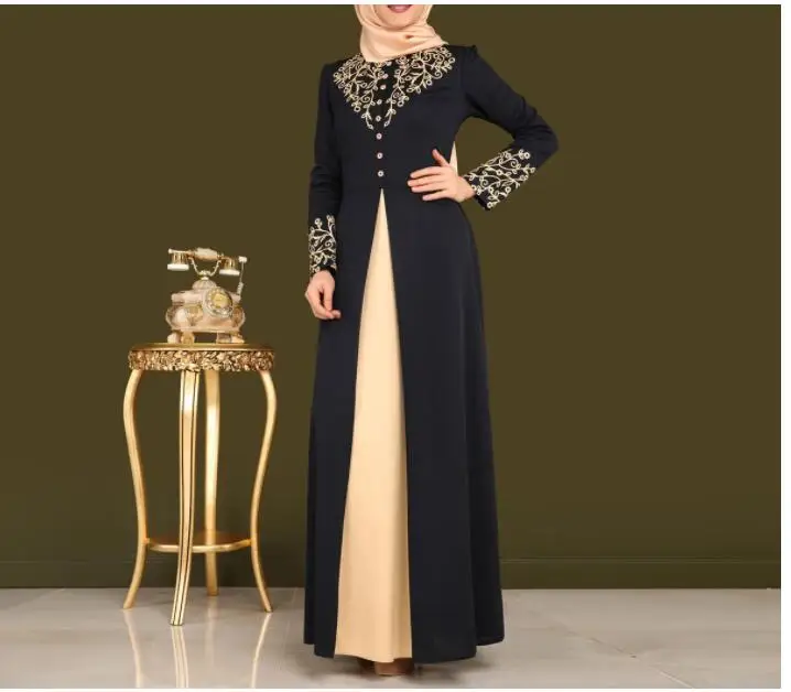 

Middle East Women Abaya Dubai Kaftan Flowers Hot Stamping Dress Elegant Female Muslim Clothing Turkish Robe Gamis Party Dresses