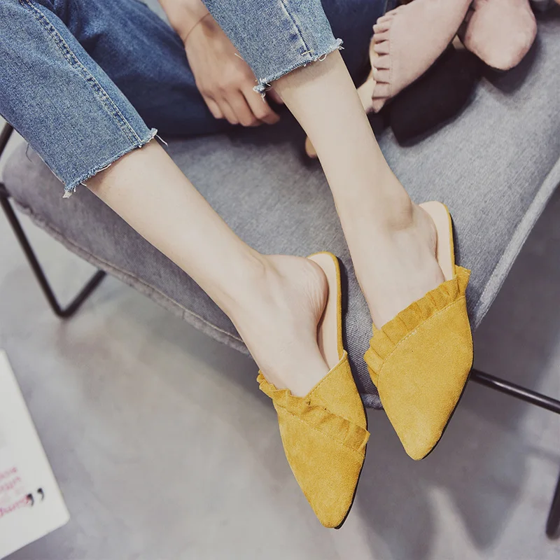 

Women Slippers Flat Women Shoes Slip On Flat Mules Fashion Ruffles Ladies Shoes Fabric Platform Loafer Flip Flops Summer Shoes