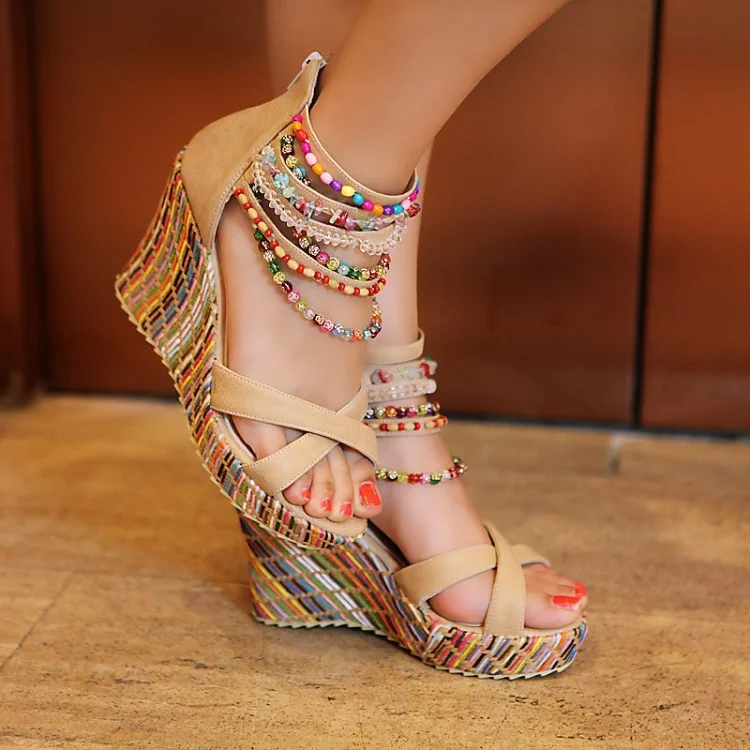 

Classic Summer Women Shoes Wedges Sandals Female Platforms Party Shoes Boho Casual Ladies Zip Fashion Heeled Sandals