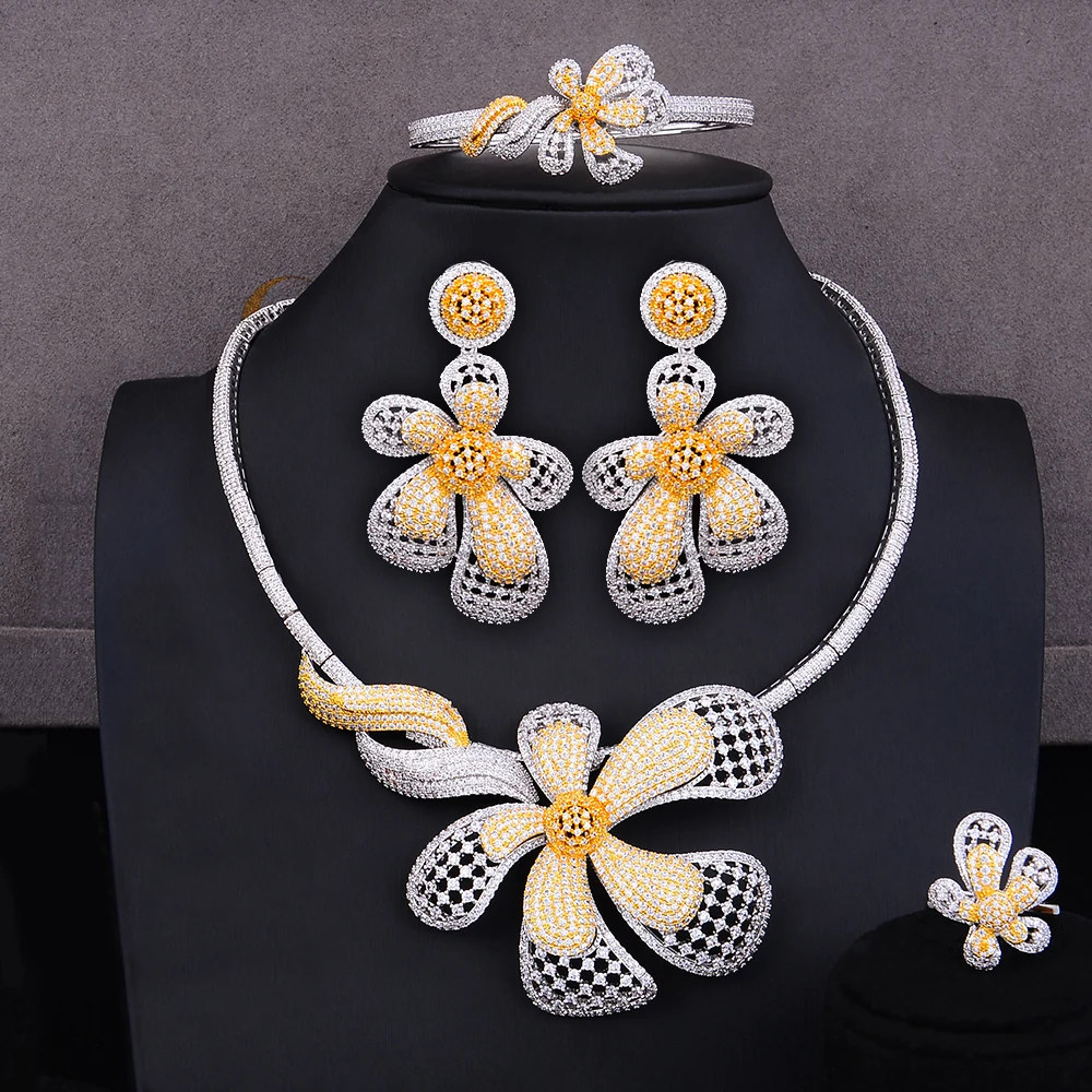Missvikki романтический, модный большой кулон в форме цветка ожерелье+ браслет+ серьги+ кольцо ювелирный набор для свадьбы Женщины шоу ювелирные изделия