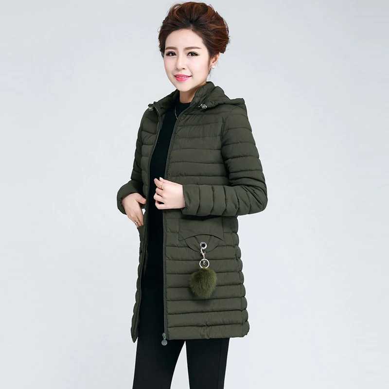 2018 Новая мода Армейский зеленый парки куртка Для женщин тонкий молния пальто с капюшоном Повседневное зимние теплые женские куртки