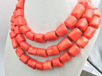 

Natural Orange coral 14-16mm irregular bead necklace 68"