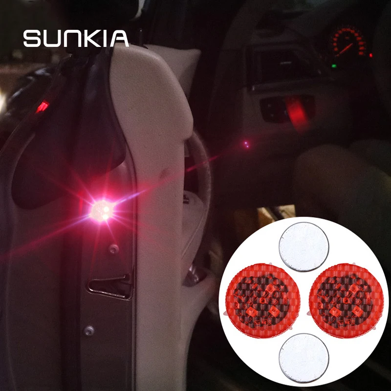 

SUNKIA 2Pcs/lot LED Strobe Car Door Waring Light 3 LED Door Signal Light for Universal Car Make with Button Cell