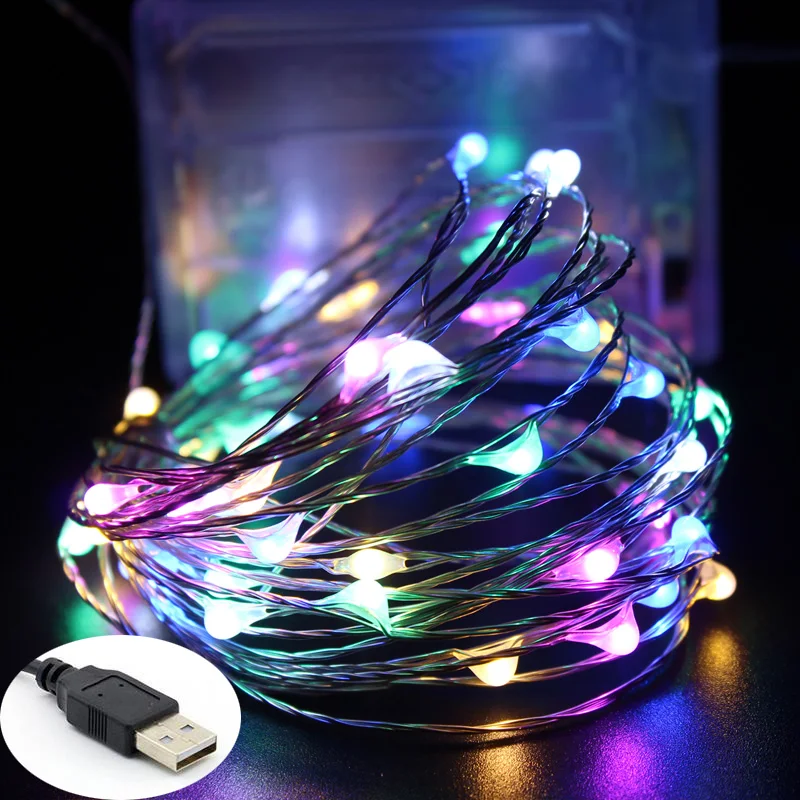 Светодиодный светильник s 2 м 10 м 5 м 5 в питание от USB водонепроницаемый теплый белый RGB медный провод Рождественская Свадебная вечеринка гирлянда Сказочный светильник