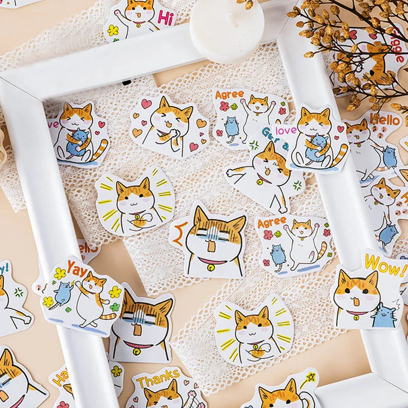 

45Pcs Cute Stationery Stickers Kawaii Cat Sticker Bullet Journal Paper Sticker For Kid DIY Decorations Scrapbooking Diary Albums