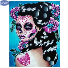 На заказ Алмазная вышивка полная дрель Алмазная картина череп Девушка портрет 5d diy Алмазная Вышивка крестом Стразы мозаика