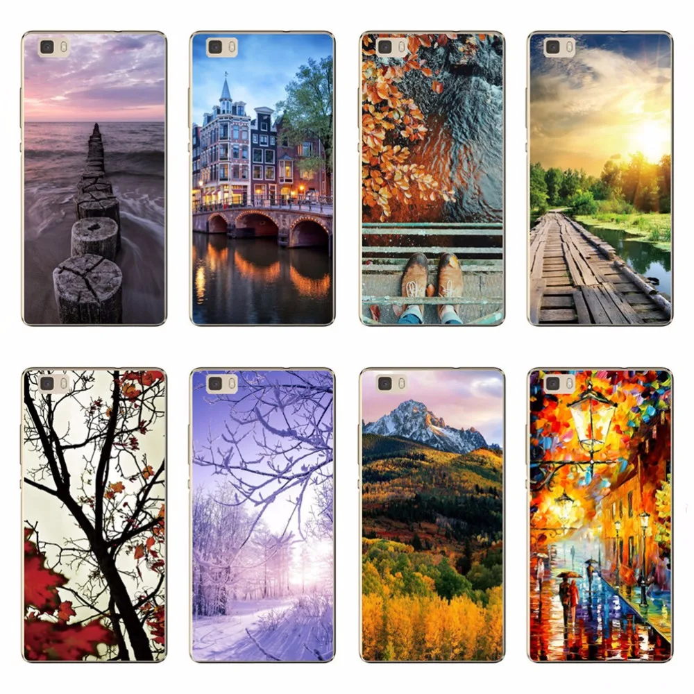 For Huawei P8 Lite Phone Cases Nature Scenery Mountain Maple Sea City Bridge Pattern Cover Skins Fundas Coque | Мобильные телефоны