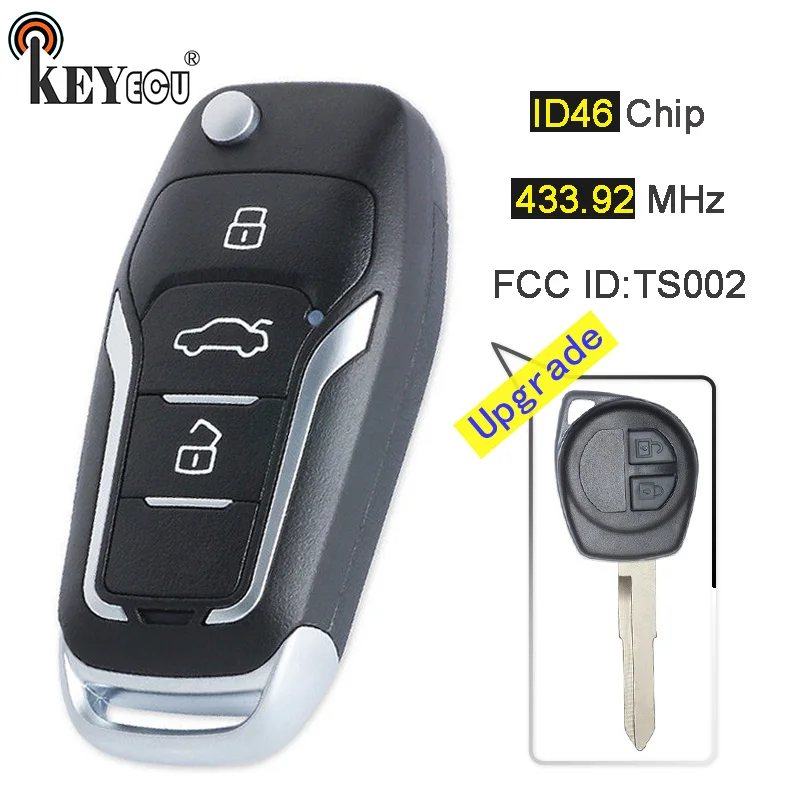 KEYECU 433 92 МГц ID46 чип FCC ID: TS002 Модернизированный складной 2 кнопочный дистанционный