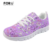 FORUDESIGNS/женские сникерсы для медсестры; Милые фиолетовые кроссовки для девочек-подростков; Повседневная прогулочная обувь; женская модная обувь на плоской подошве для кормящих женщин