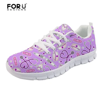 

FORUDESIGNS Women Nurse Sneakers Cute Nurses Love Purple Teen Girls Casual Walking Shoes Woman Fashion Nursing Flats Shoes Women