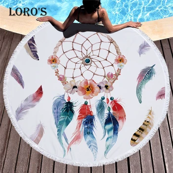 

Chic Capture Dream Net Pattern Printing Beach Towel Round Tassels Microfiber Yoga Mat Bath Towel Picnic Blanket Mat Tapestry