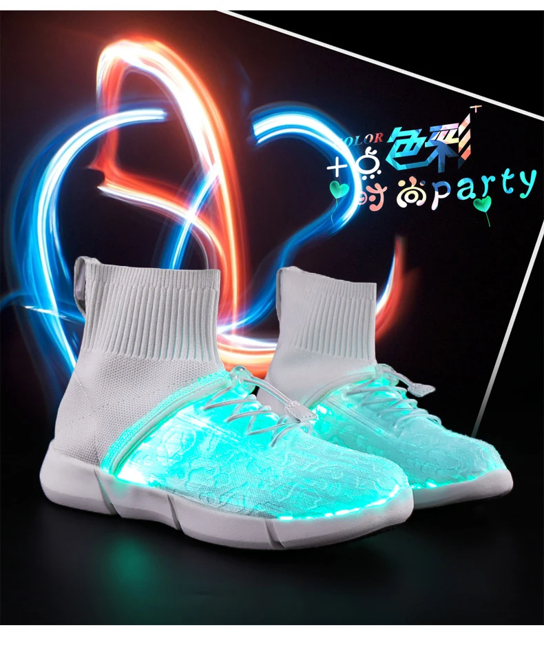 XCRWAY волоконно-оптический обувь для мальчиков старшего возраста светильник обувь USB Зарядное устройство светящиеся кроссовки мужские светильник кроссовки детские кроссовки со светодиодами с носками; Сезон Зима; большие размеры 32-38
