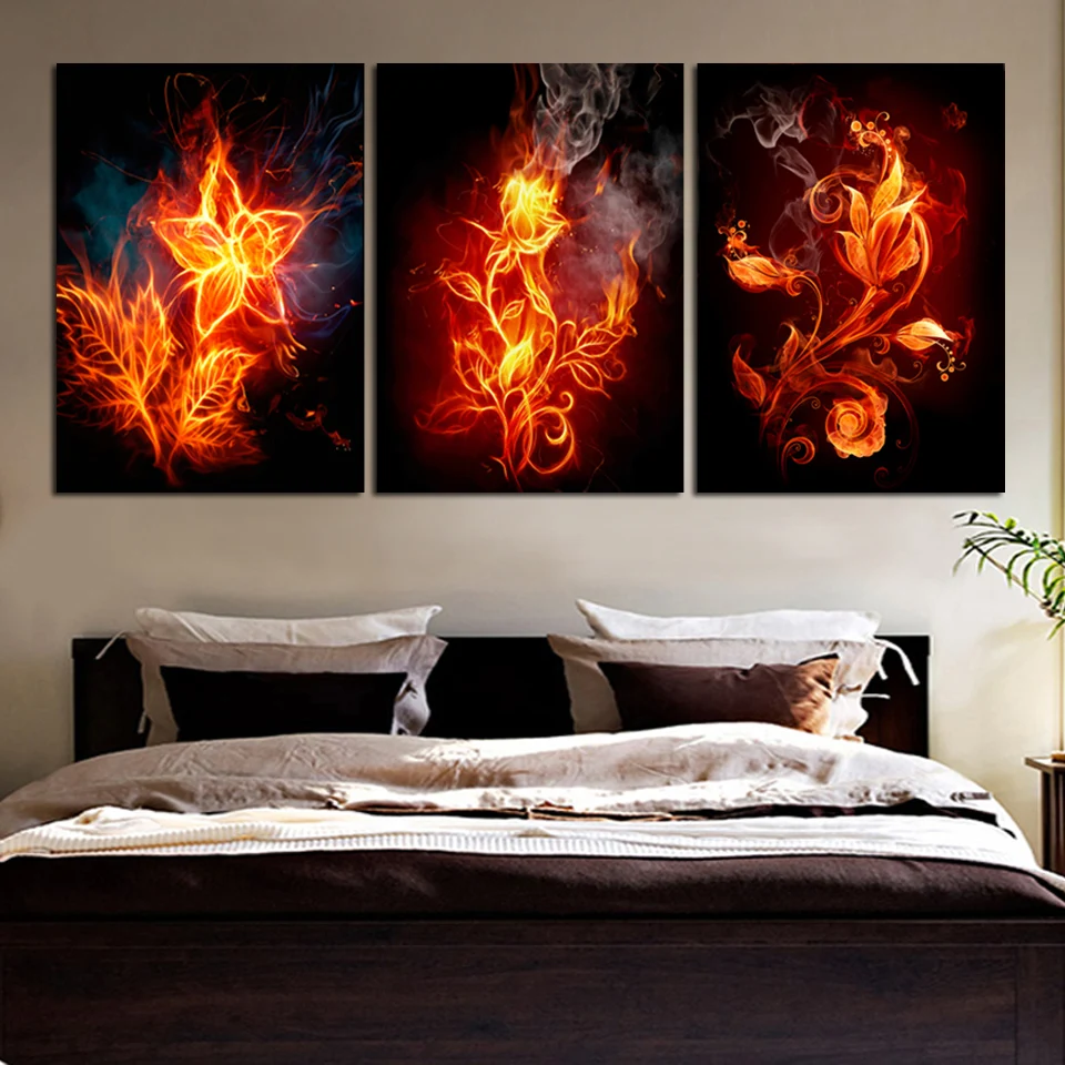 3 Panels Fire Flower Hd Canvas Print Painting Artwork Modern Home 3 Panels Fire Flower Hd Canvas Print Painting Artwork Modern Home Wall Decor Art Picture Paint On Prints In Calligraphy From