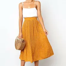 Boho для женщин цветочный Dot Длинная пляжная юбка одежда летние повседневное Высокая талия плиссированные юбки для