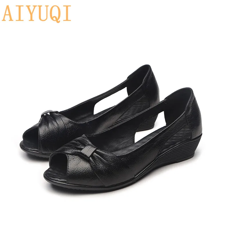 

AIYUQI Women sandals flat 2019 new summer genuine leather open toe sandals women bow casual mom sandals loafers for women