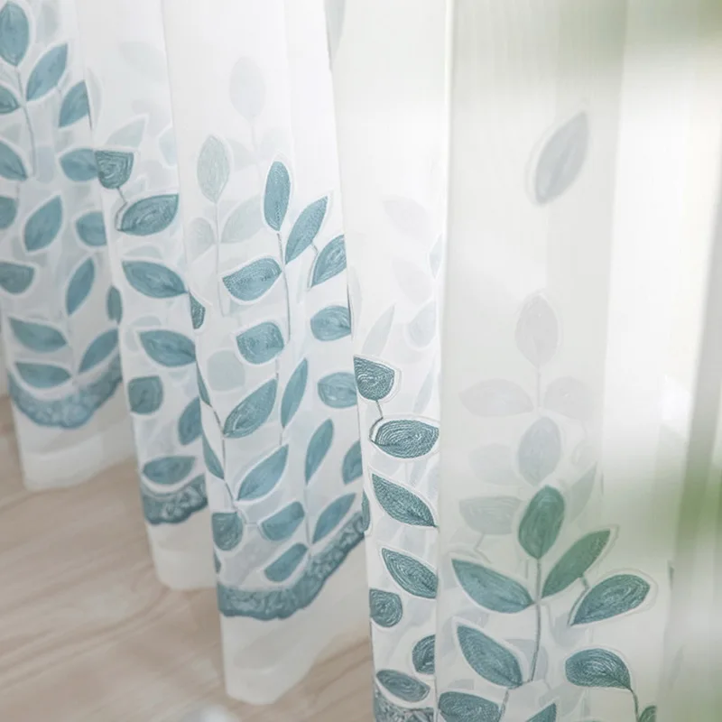 Blue Four-leaf Clover Embroidery Tulle Curtains For Living Room Sheer Panels White Voile Curtains For Bedroom Kitchen M099#4 - Цвет: Color 2 Tulle