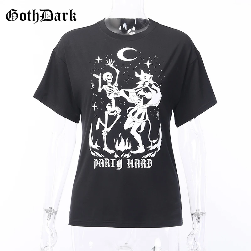 Женская винтажная футболка Goth Dark, готический летний топ с принтом, модная футболка с круглым вырезом