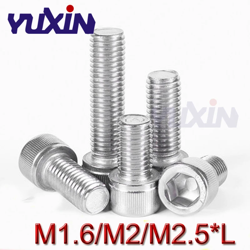 100 шт. M1.6/M2/M2.5 DIN912 A2-70 304 Шестигранная головка из нержавеющей стали винты