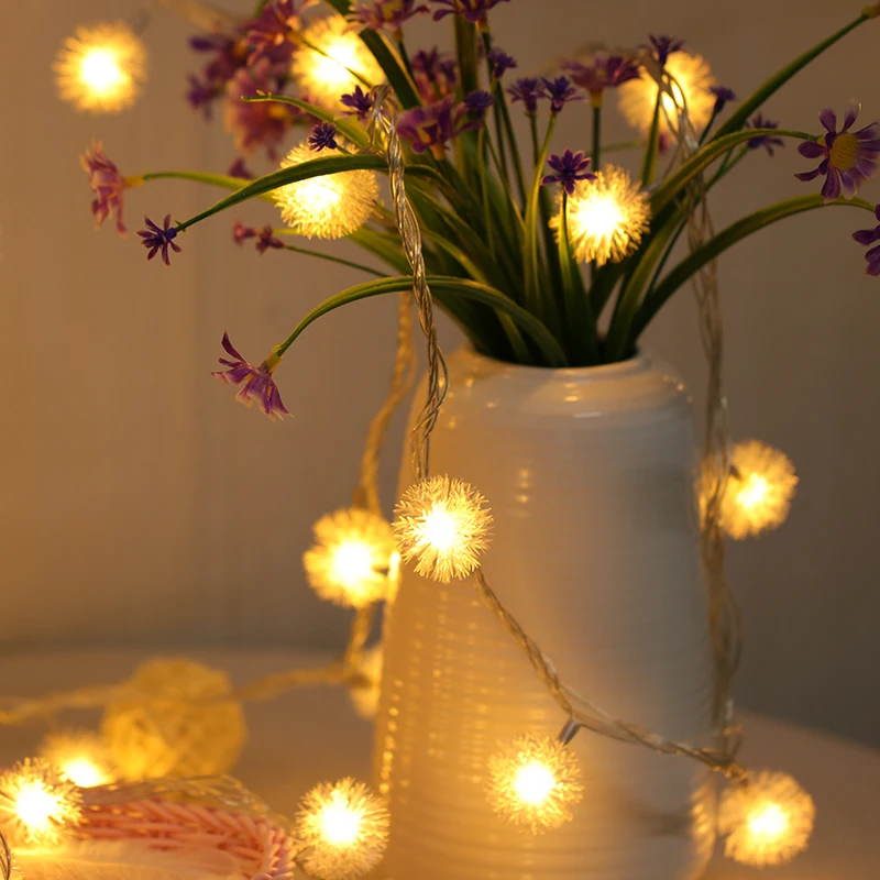 Романтический рождественский светильник с плюшевыми шариками, светодиодный декоративный светильник s lichterkette luces, вечерние украшения, свадебные гирлянды, уличный светильник