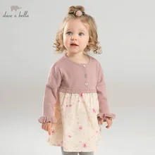 Dave bella/весеннее трикотажное платье для маленьких девочек; модное праздничное платье с цветочным рисунком для дня рождения; одежда для малышей; DB7362