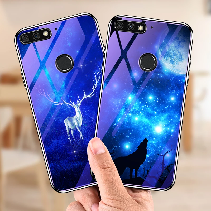 

Tempered Glass Phone Case For Huawei P20 Lite Pro Honor 7C 7X 7A 8 9 10 Lite Cases Plating Blue Light Luxury Glass Cover Fundas