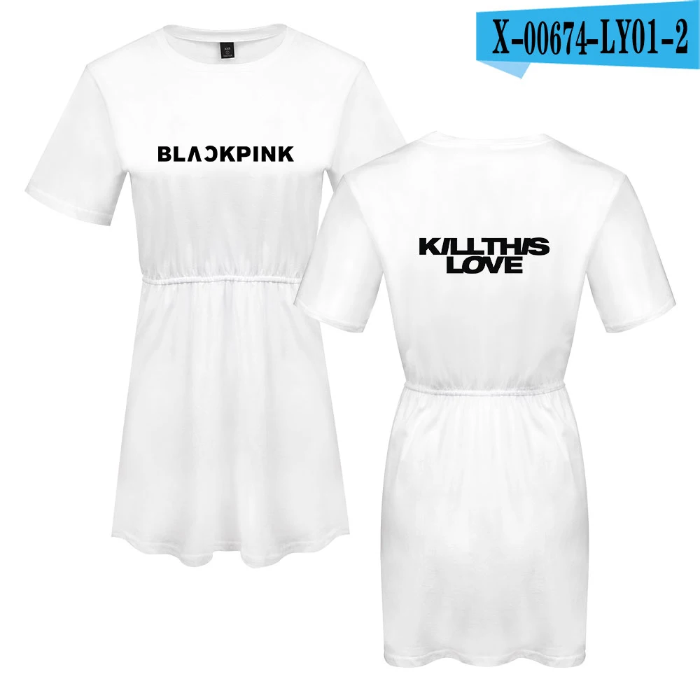 Blackpink Kill This Love Kpop женское платье модные летние платья с коротким рукавом горячая распродажа Повседневная модная уличная одежда - Цвет: white