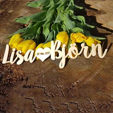 Деревянная Свадебная табличка с имена и дата длиной 35 см, украшение свадебного стола лазерная резка, для свадьбы signage пользовательские висящие знаки