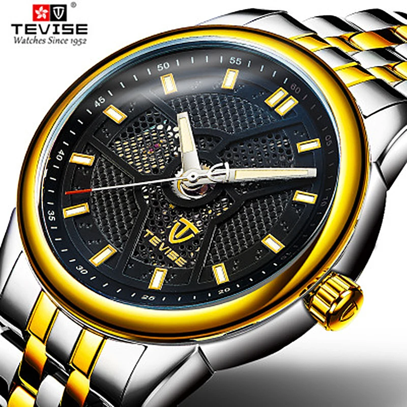 

Mens Mechanical Watches Tevise Top Luxury Brand Automatic Business Watch Creative Dial Stainless Steel Wristwatch Relogios