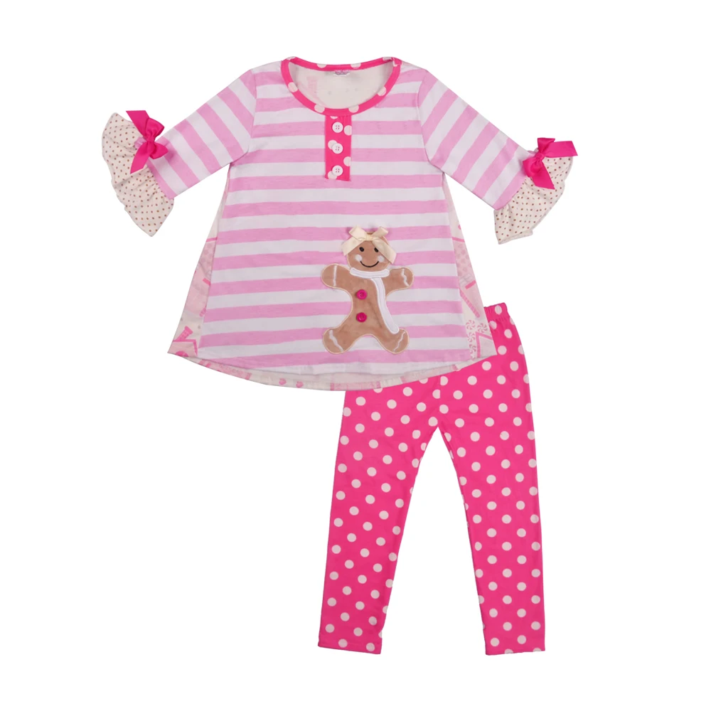 

Hot Selling Gingerbread Man Pattern Newborn Baby Cotton Girl Clothing Top T-shirt clothing Matching Pink Girl Romper 2GK810-783