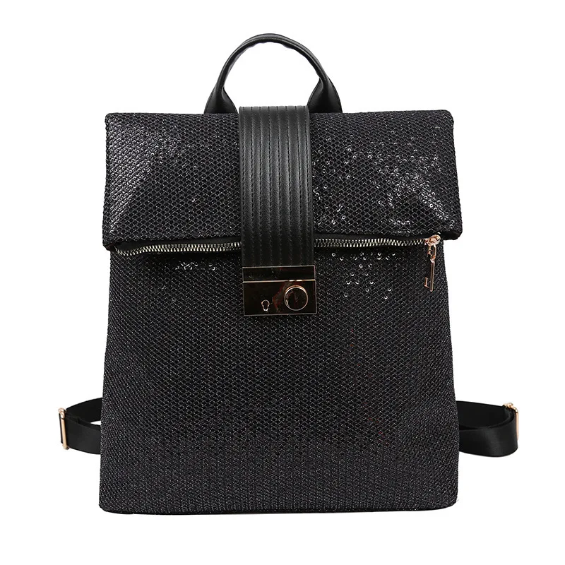 Модный рюкзак из мягкой искусственной кожи в стиле ретро с блестками, женский рюкзак, рюкзак для отдыха и путешествий, Mochila, школьные сумки, вместительный рюкзак для больших девочек - Цвет: Black