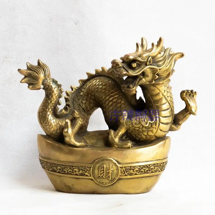 antique antiques chinese brass carre Gold ingot Dragon statuein