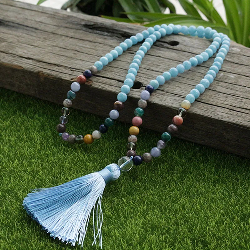 

8mm Amazonite And "Orphan Beads" Mala Beads Necklace, Confident and Brave JaPaMala,108 Bead Mala,Mala Jewelry, Mala Prayer Beads