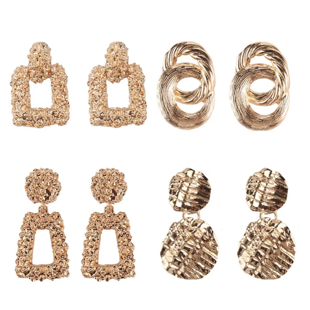 

Best lady 2018 Vintage Pendant Stud Earrings For Women Bohemian Geometric Statement Earrings Christmas Gifts Gold Color Jewelry