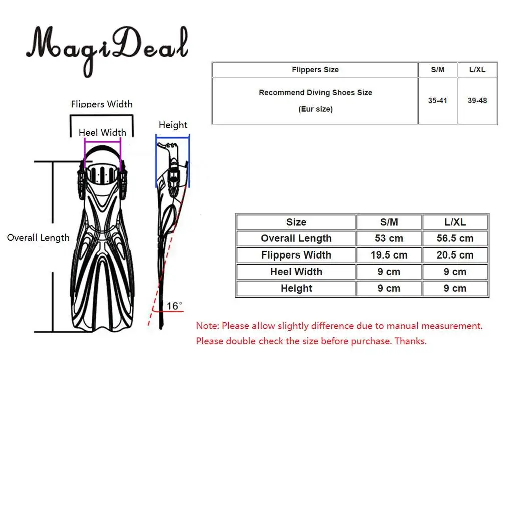 MagiDeal Premium Scuba Diving Swimming Snorkeling Training Aid Fins Foot Flippers for Adult Men Women Water Sports