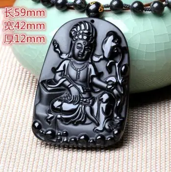 

Koraba Fine Jewelry Natural Obsidian Stone Hand Carved Buddha Guanyin Zen Meditation Luck Pendant Free Shipping
