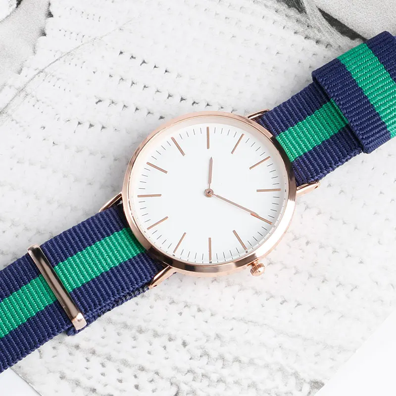 

Fashion Bracelet Montre Nylon Minimalist Casual Quartz Stripe Nylon Band Strap Analog Student Korea Style Wrist Watch Men Women