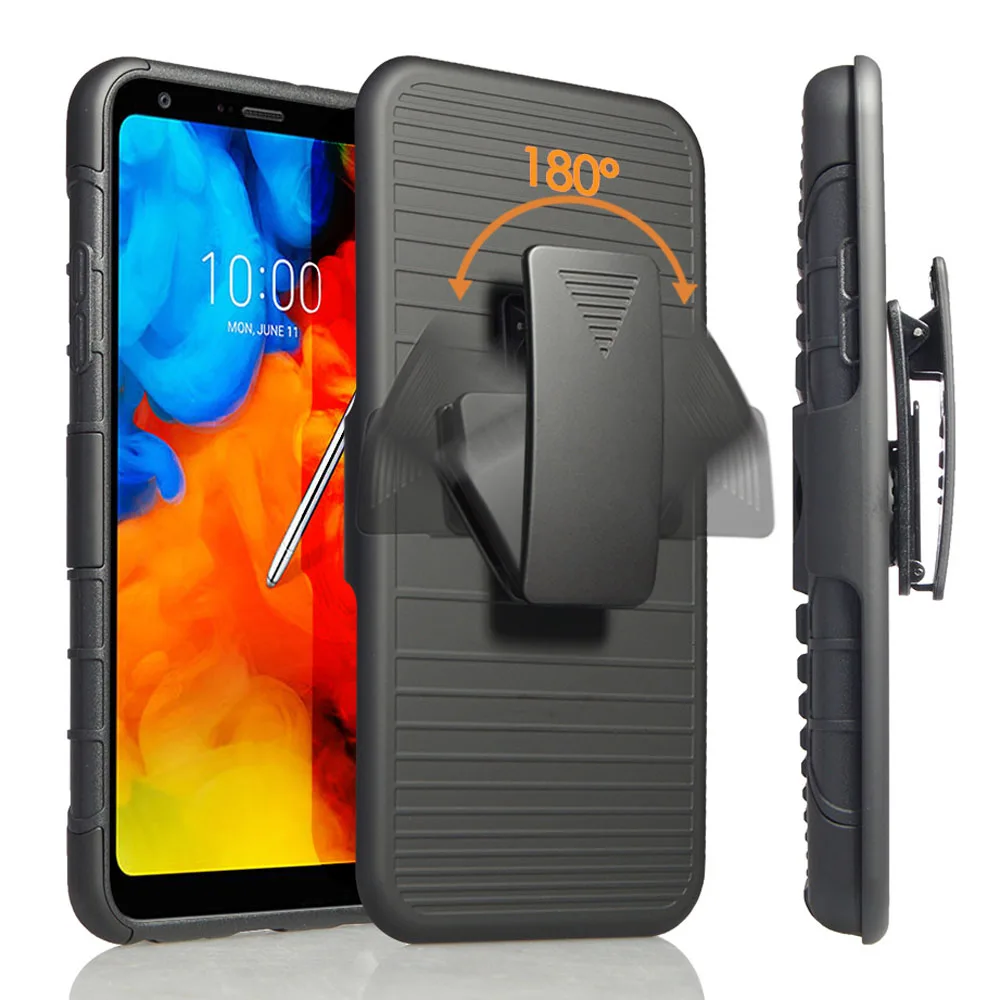 

Magnetic Armor Case Ring Kickstand Heavy Duty Anti Shock Belt Swivel Clip Holster Cover For LG Stylo 4 Q710MS / Q Stylus / Plus