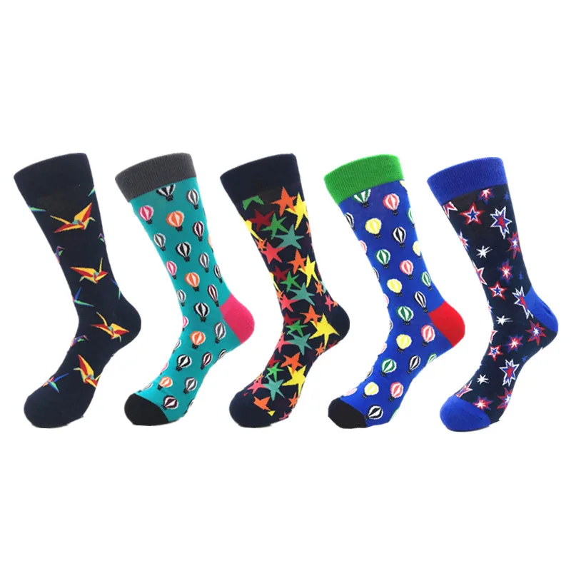 5 пар/лот, брендовые качественные мужские носки,, модные повседневные Компрессионные носки, носки из чесаного хлопка, цветные Веселые носки - Цвет: 2