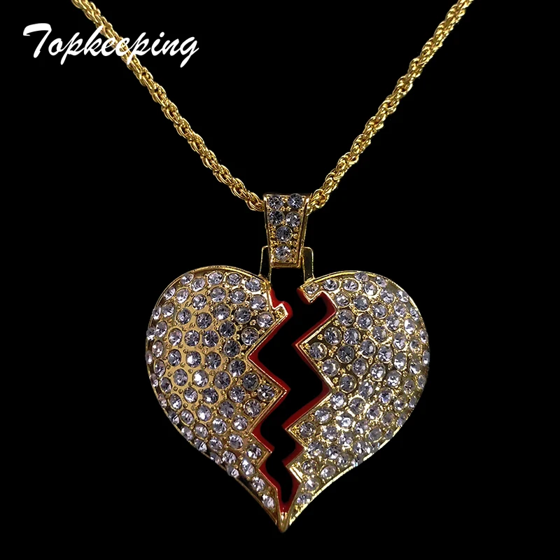 

Broken Heart Pendant Necklaces Full Rhinestone Shining Boys Rock Rapper Necklace Tennis Chain Mens Hip Hop Jewelry for Gift Sale