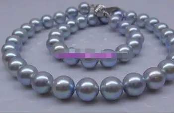 

Free Shipping high quality AAA+ 9-10 mm natural tahitian gray pearl necklace 14 clasp
