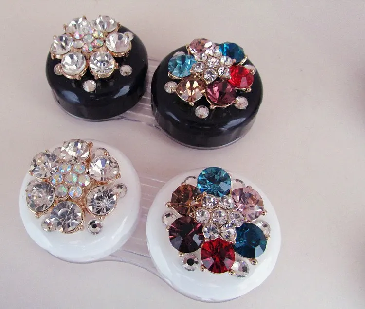 

LIUSVENTINA DIY alloy diamond flower double US-pupil storage box contact lens case for eyes contact lenses box for glasses