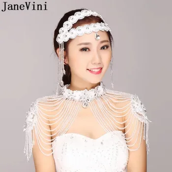 

JaneVini Luxury Beaded Crystal Bridal Shoulder Necklace Lace Rhinestone Women Prom Wedding Shoulder Jewelry Chain Necklaces 2018