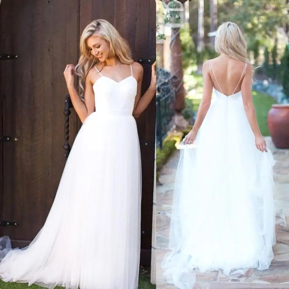 spaghetti strap simple wedding dress