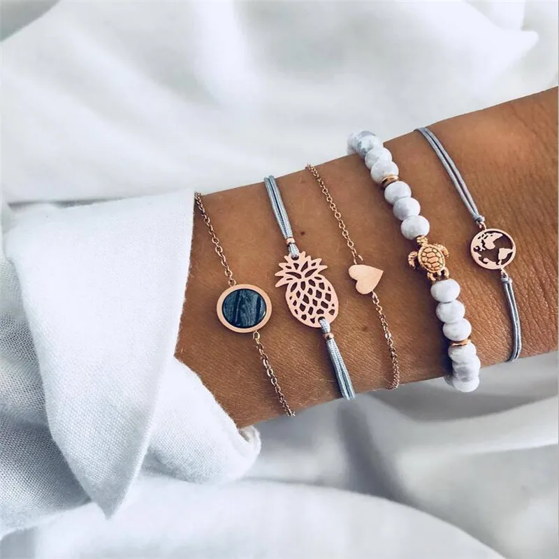 

Fashion Women Jewelry Rope Natural Stone Crystal Chain Alloy Bracelets Gift charm bracelet jewelry Chain & Link Bracelets