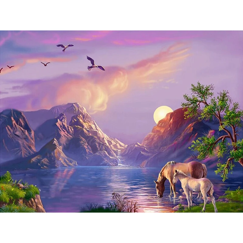 

Full square diamond 5D DIY diamond embroidery Mountain horse diamond painting Cross Stitch Rhinestone mosaic home decoration CX