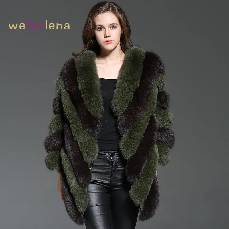 

2018 Limited Women Welfurlena 85cm Women Natural Coat Medium Striped Genuine Fox Fur Jacket Real Waistcoat Plus Size