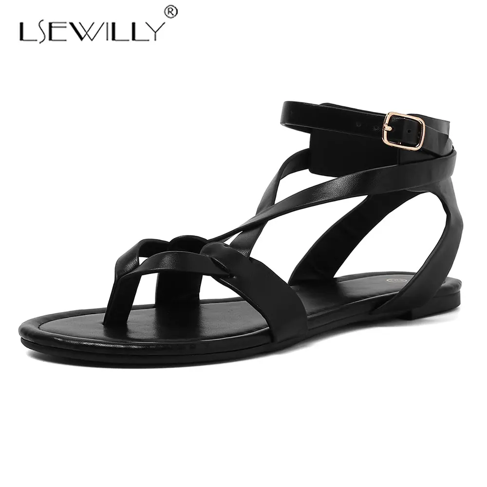 

Lsewilly Summer Daily Rome Casual Beach Shoes Black Silver Cross Strap Gladiator Sandals Women Flat Heel Beach Sandals E962