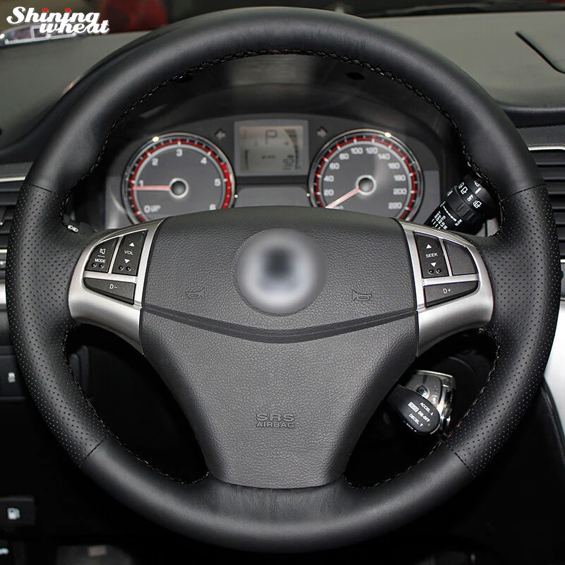 Shining wheat Hand-stitched Black Leather Steering Wheel Cover for Ssangyong Korando 2011-2014 Shining wheat Hand-stitched Black Leather Steering Wheel Cover for Ssangyong Korando 2011-2014