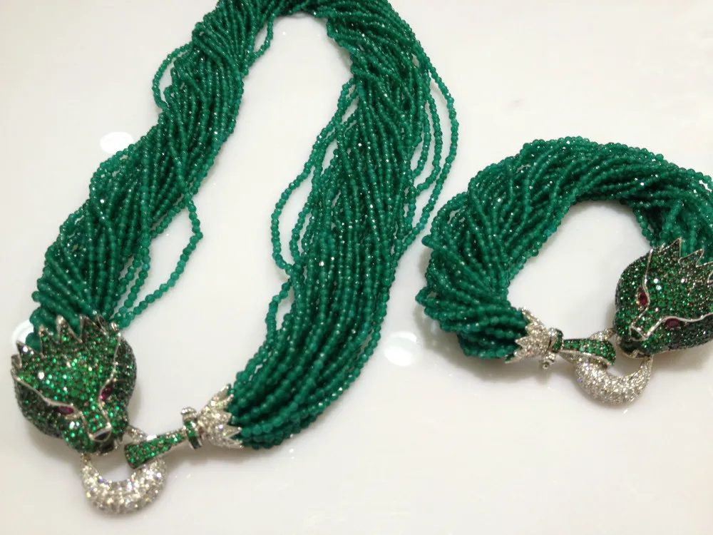 

Green stone Necklace And Bracelet Jewelry Set Leopard Luxury Jewelry Animal Fashion Trendy Free Shipping