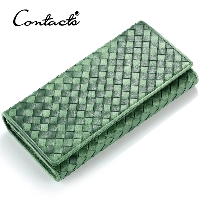 

IMIDO genuine leather sheepskin weave vintage long wallet retro fashion purse for women gift